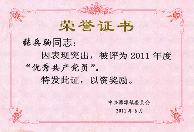 优秀共产党员荣誉证书