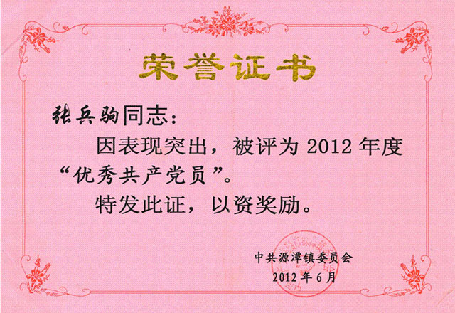优秀共产党员荣誉证书
